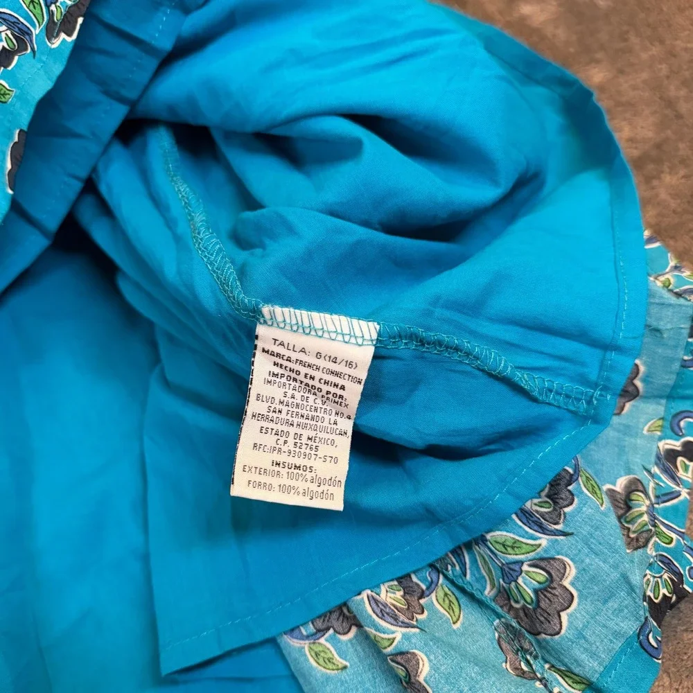 French Connection Smocked Floral Dress‎ Girls Large 14/16 Blue Cotton Ruffle